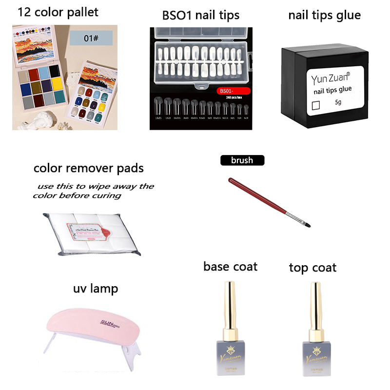 12-color solid nail gel combination kit (8 in 1 pack)