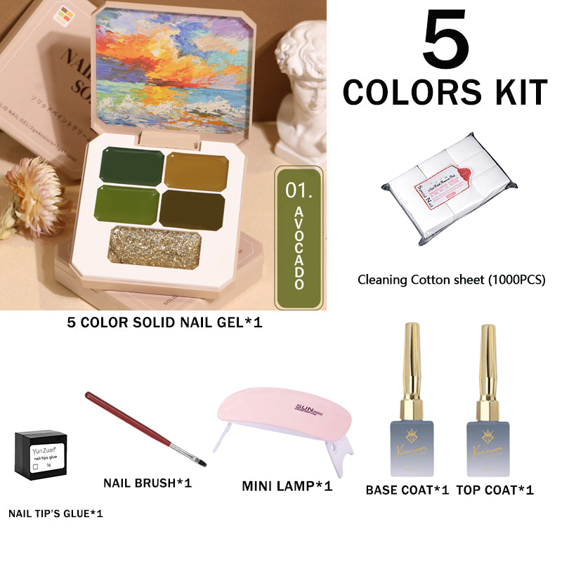 GIFT BOX SET!! 5-color solid nail gel combination kit (7 in 1 pack)