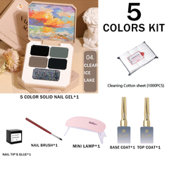 GIFT BOX SET!! 5-color solid nail gel combination kit (7 in 1 pack)