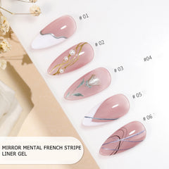 Mirror mental style French stripe liner gel, 6 Colors Popular Neutral Nude Solid Gel Polish