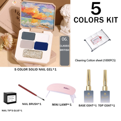 GIFT BOX SET!! 5-color solid nail gel combination kit (7 in 1 pack)