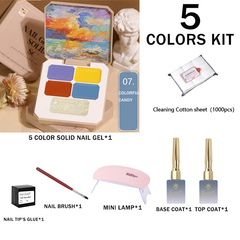 GIFT BOX SET!! 5-color solid nail gel combination kit (7 in 1 pack)