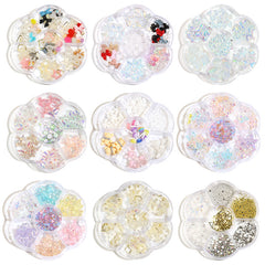 7 Grids set Flower Petals Colorful UV Color  Change Nail Decoration Pedicure Set