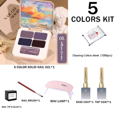 GIFT BOX SET!! 5-color solid nail gel combination kit (7 in 1 pack)