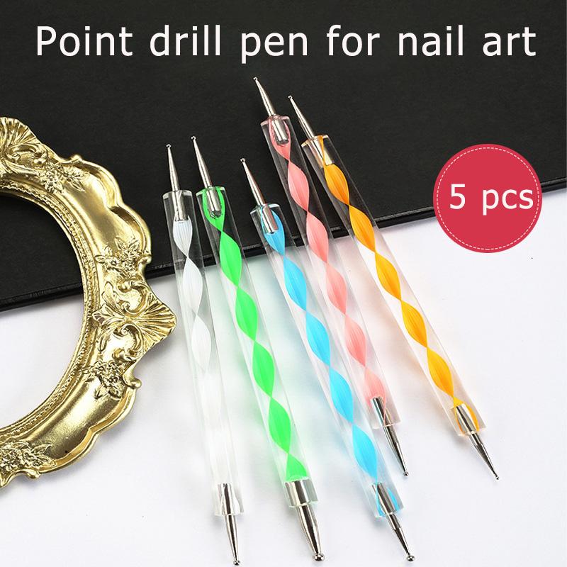 2-Ways Carving Painting Pen, Nail Art point drill pen double head (5pcs set)