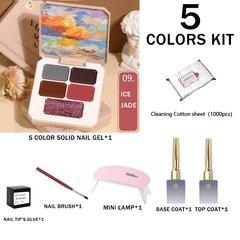 GIFT BOX SET!! 5-color solid nail gel combination kit (7 in 1 pack)