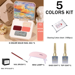 GIFT BOX SET!! 5-color solid nail gel combination kit (7 in 1 pack)