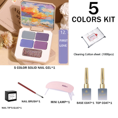 GIFT BOX SET!! 5-color solid nail gel combination kit (7 in 1 pack)