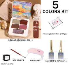 GIFT BOX SET!! 5-color solid nail gel combination kit (7 in 1 pack)