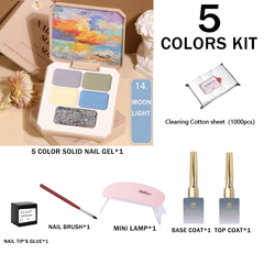 GIFT BOX SET!! 5-color solid nail gel combination kit (7 in 1 pack)