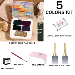 GIFT BOX SET!! 5-color solid nail gel combination kit (7 in 1 pack)