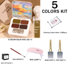 GIFT BOX SET!! 5-color solid nail gel combination kit (7 in 1 pack)