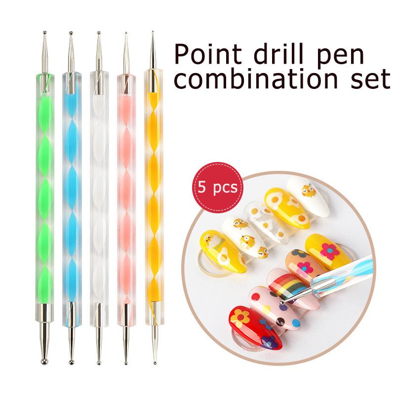 5pcs 2-Way Professional Nail Dotting Pen Drill Point Pen DIY Polish Pen  Painting Nail Art