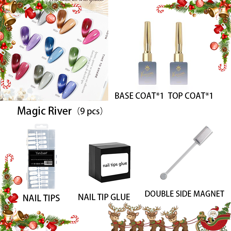 [Magic River Cat Eye SET] 9-color Magic River Nebula Series soild neil gel combination kit (14 in 1 pack)